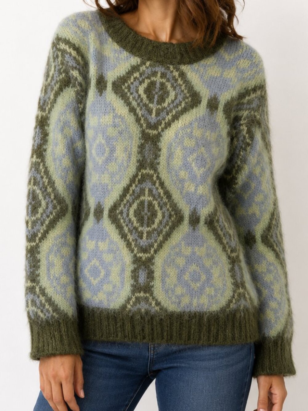 Anthropologie English Factory Fuzzy Geometric Sweater Oversized Womens Size SM